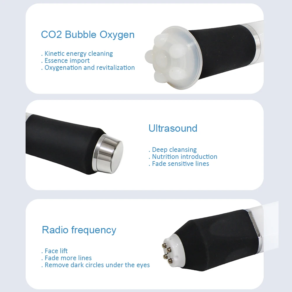 AOKO 3 In 1 CO2 Oxygen Bubble Machine Facial Care Massage Ultrasound Therapy Face Lifting Skin Rejuvenation Moisturizing Machine