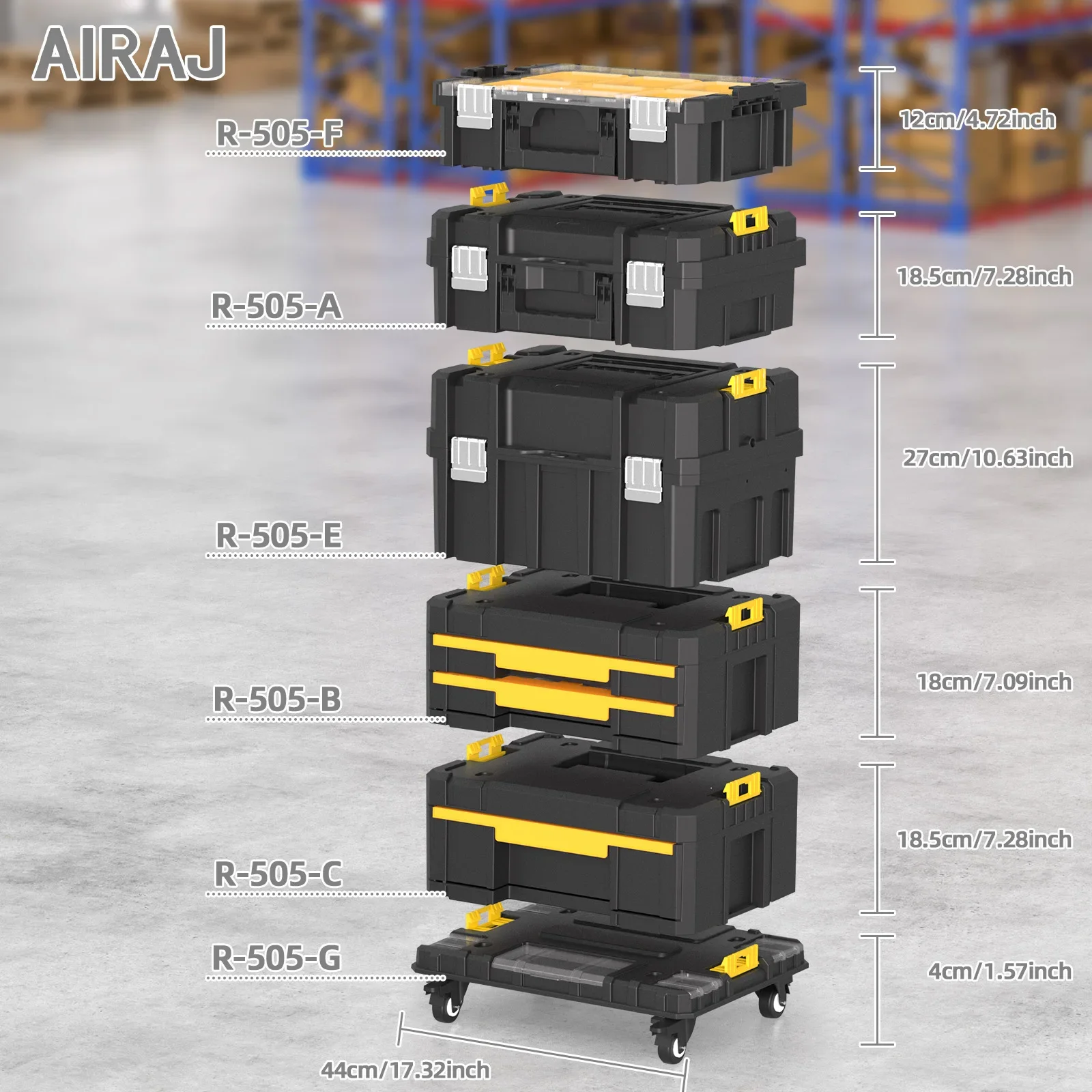 AIRAJ Stackable Modular Combo Toolbox Set -Portable Combo ToolBox with Wheels for Space-Saving Modular Assembly & Easy Mobility!