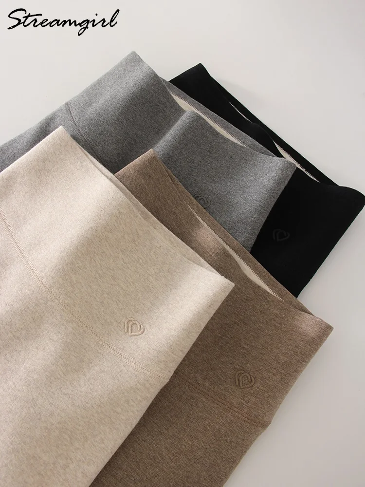 Streamgirl طويل القامة النساء رمادي عالية الخصر طماق النساء الشتاء أبلى الجوارب سميكة المخملية نحيل بناطيل تدفئة النساء الصوف طماق