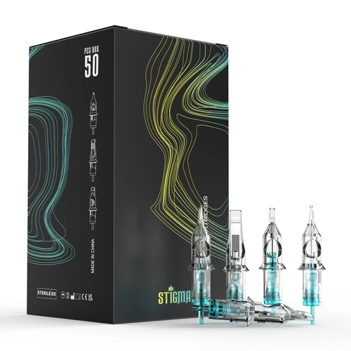 50 Uds. Aguja de cartucho de tatuaje mixta de alta calidad 0,3/0,35 MM azul desechable profesional esterilizado suministro de tatuaje de seguridad