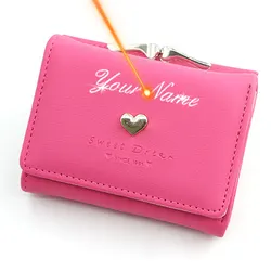 Portefeuilles courts pour femmes, joli porte-cartes, poche à monnaie, petit sac à main femme, porte-photo K-pop, portefeuille gravé au nom pour filles, nouveau, 2024