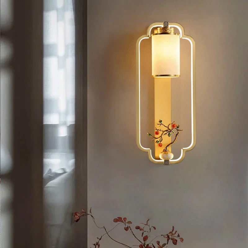 Classical Creative New Chinese Wall Lights Fulu Zen Living Room Corridor Tea Hall Solid Wood Bedroom Bedhead Feature Led Sconces
