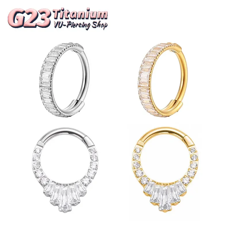 ASTM F136 Titanium 16G Nose Ring Rectangle Zircon Hinged Clicker Ring Cartilage Rook Earrings Body Piercing Jewelry Luxury High