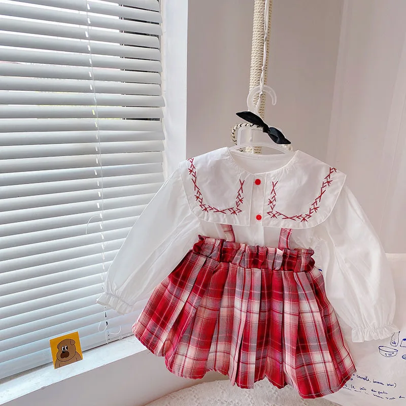 

Spring fall Girls' kids Clothes baby Outfits Sets Shirt Plaid Skirt 2pcs Sets for toddler Girl children Cloth 2-6T Birthday sets