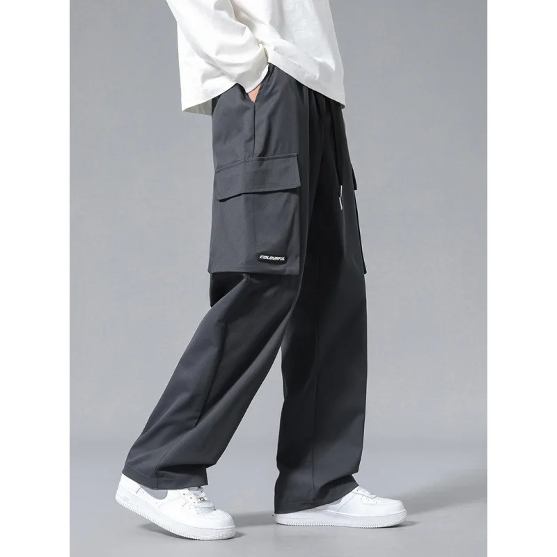 

Ice Silk Straight Leg Workwear Pants Men's Spring Autumn Lightweight Loose Casual Trousers Drapey Comfortable Long Pants