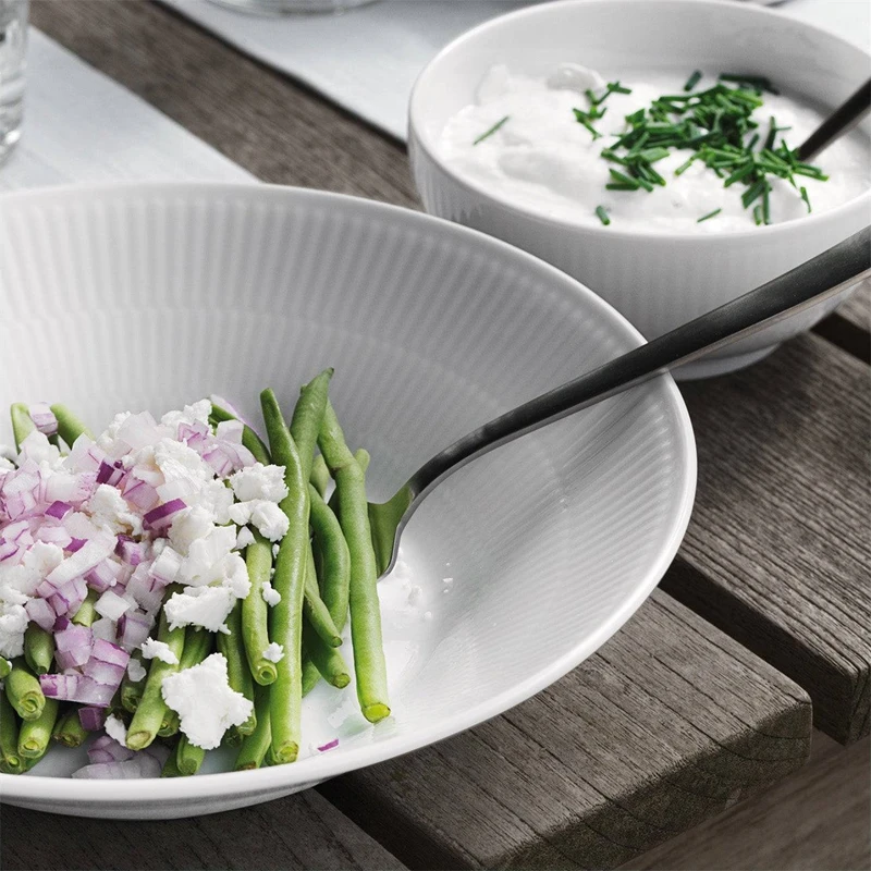

White Vertical Relief Ceramic Deep Dish Simple Ins Bone China Tableware Fruit Plate Spaghetti Plate Soup Dish