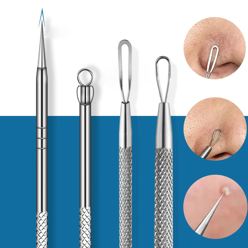 1/2 pz Doppio Anello di Rimozione di Comedone Popper Acne Comedone Blemish Brufolo Estrattore In Acciaio Inox di Rimozione di Comedone Viso pulito