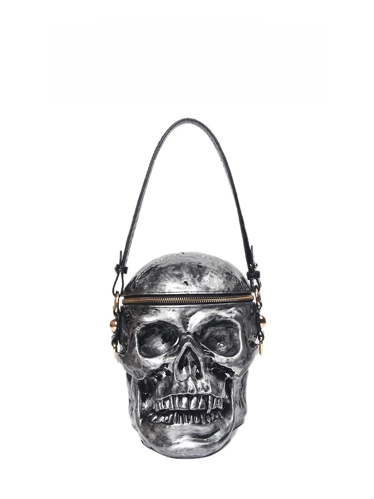 

Creative funny personality niche bag, spoof ghost head metal skull messenger bag shoulder bag