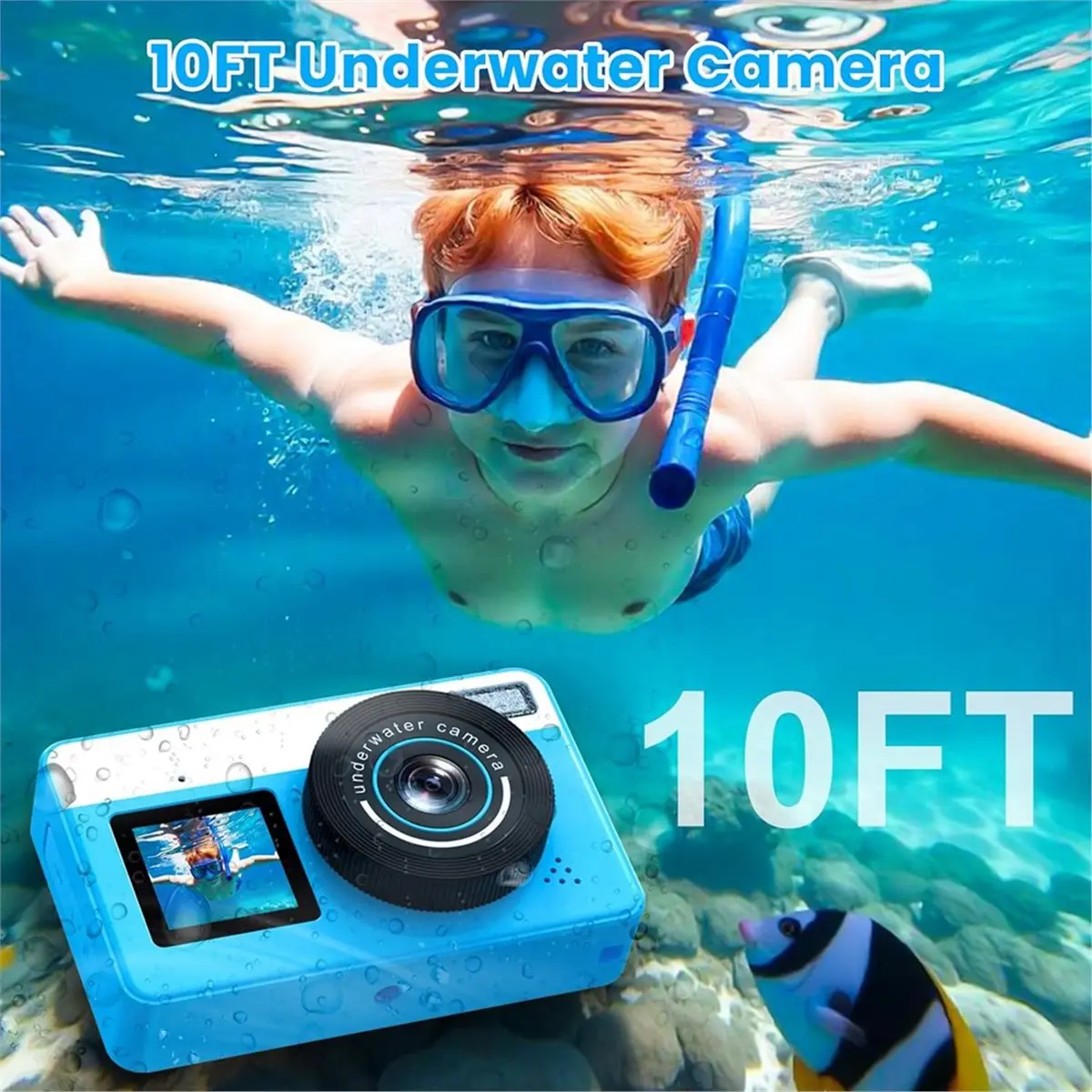 SWXF 2.7K Underwater Digital Camera,10ft Waterproof Autofocus Camera for Snorkeling,Surfing,Swimming and Kayaking