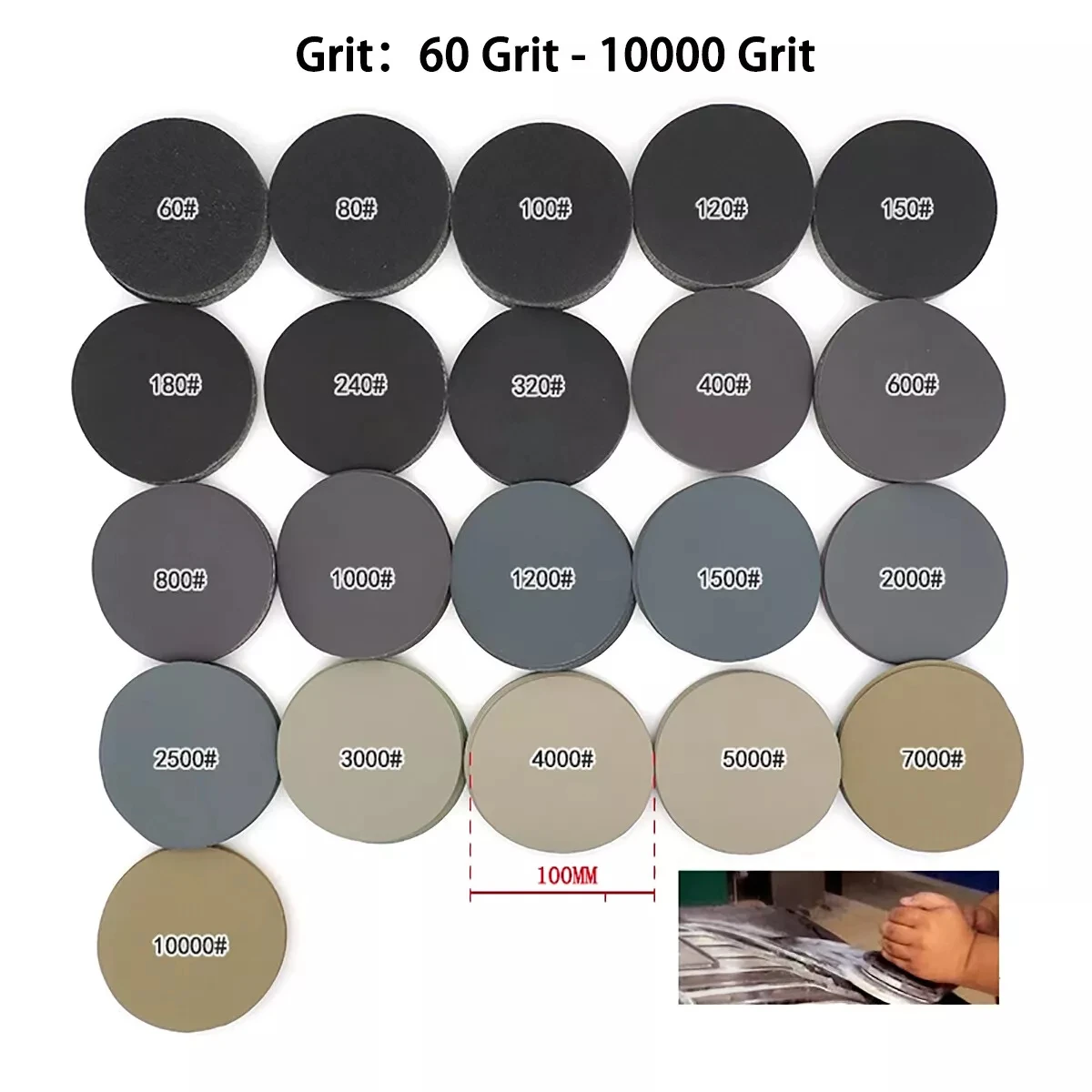 4 Zoll (100 mm) Hakenschlauf-Schleifscheiben, Körnung 60–10000, Nass- und Trockenschleifpapier, Klett-Schleifscheibe, Schleifpolierpads