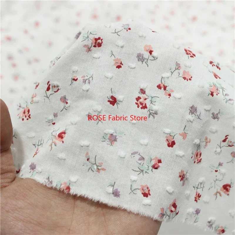 

Small Floral Jacquard Printed Cotton Fabric For Clothing Shirt Skirt DIY Cloth Korea Japanese Style By The Meter