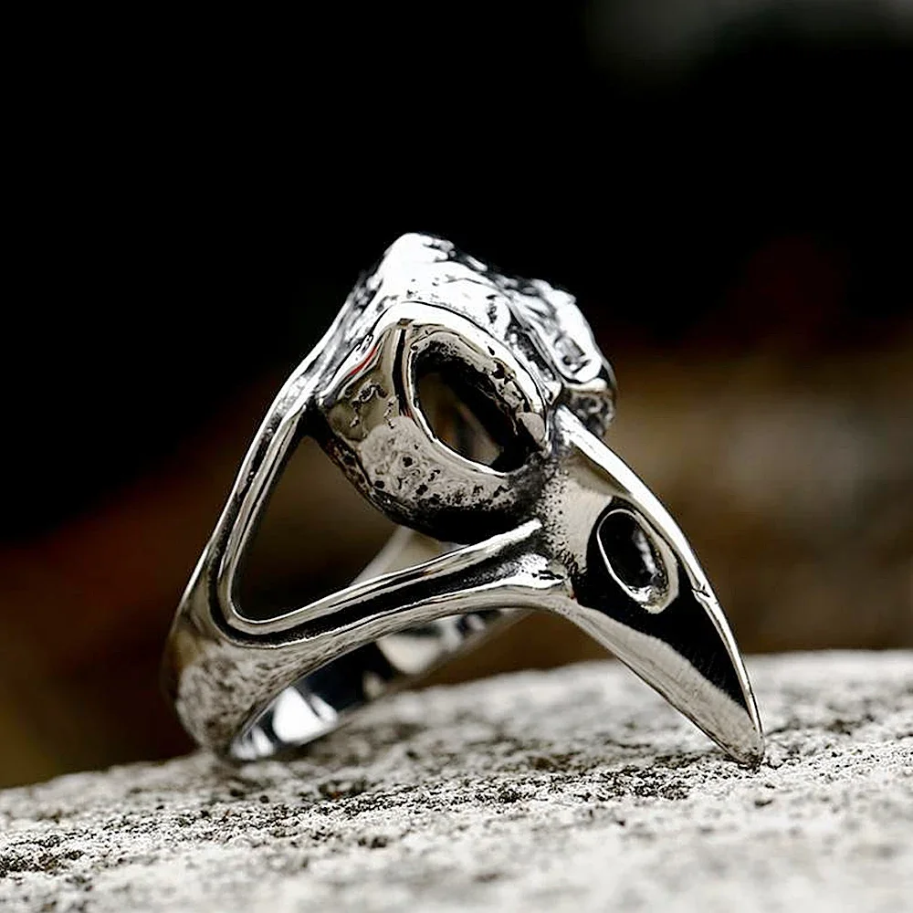 Gothic Raven Skull Ring for Men Vintage Nordic Odin Viking Crow Ring Stainless Steel Biker Amulet Viking Accessories Wholesale