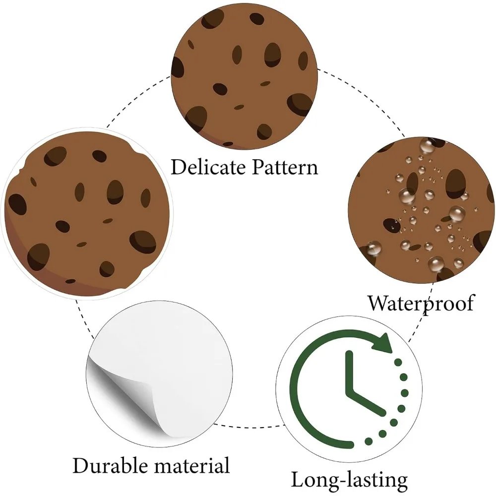 128Pcs Chocolate Chip Cookie Stickers Cookie Monster Stickers Waterproof Round Label Stickers for Packaging Cookie making kit