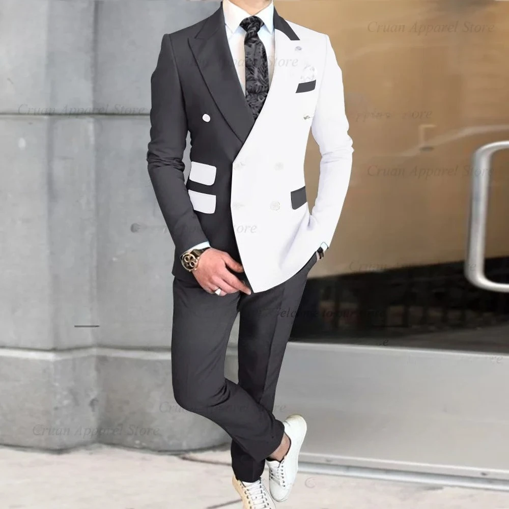 

Fashion Red White Splicing Suit For Male Homecoming Formal Blazer Pants 2 Pieces Wedding Banquet Groom Luxury Formal Outfits