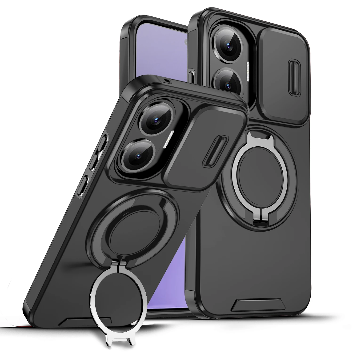 Coque pour Xiaomi Poco F7, étui Poco F7, coques Poco F7, coque magnétique avec anneau, protection coulissante pour objectif d'appareil photo, compatible Magsafe, charge sans fil