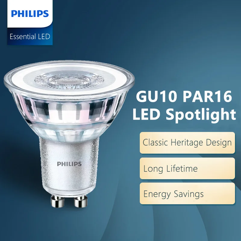 كشاف كلاسيكي LED GU10 PAR16 من فيليبس أساسي 4.6 وات (= 50 وات هالوجين) 220-240 فولت 36 ° مصابيح LED بيضاء اللون #6