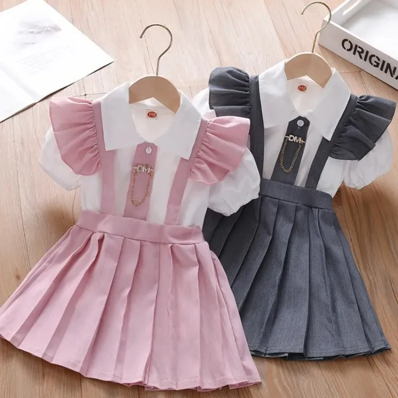 

Kids Girls Summer Short sleeved Dress Children's Princess Dress New Baby Fashion Children's pleated skirt