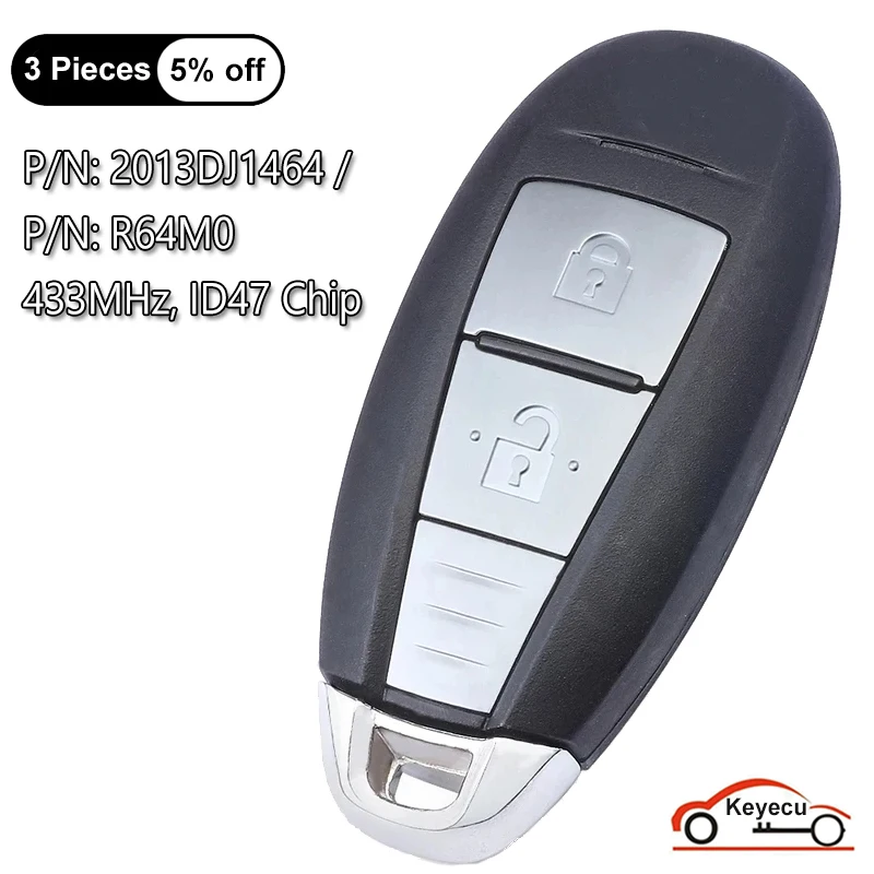 KEYECU 2 Buttons 433MHz ID47 Chip for Suzuki Grand Vitara 2015 2016 2017 2018 Auto Smart Remote Control Key Fob 2013DJ1464 R64M0