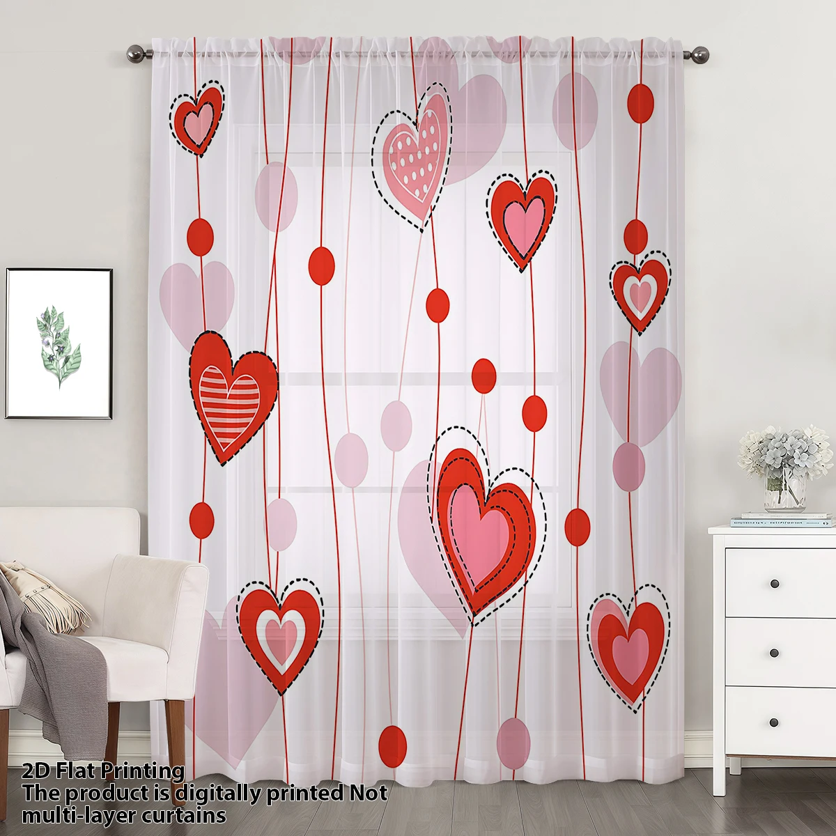 Romantico rosso rosa a forma di cuore tenda per finestra pezzo unico San Valentino asta tascabile camera da letto decorativa fresca e dolce
