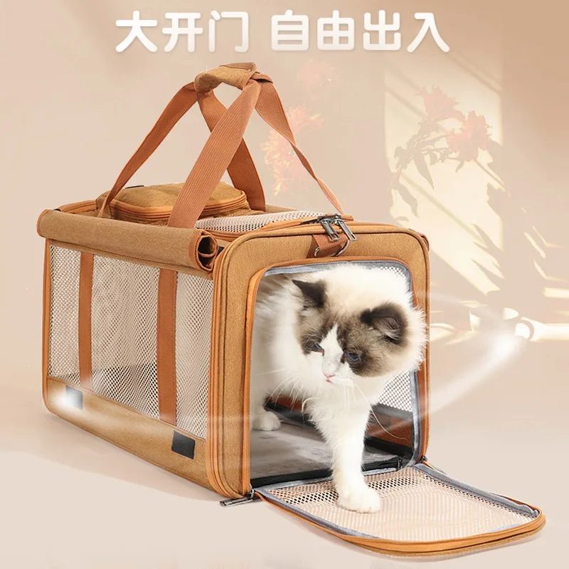 New pet bag portable car large capacity breathable portable going out crossbody folding view 3