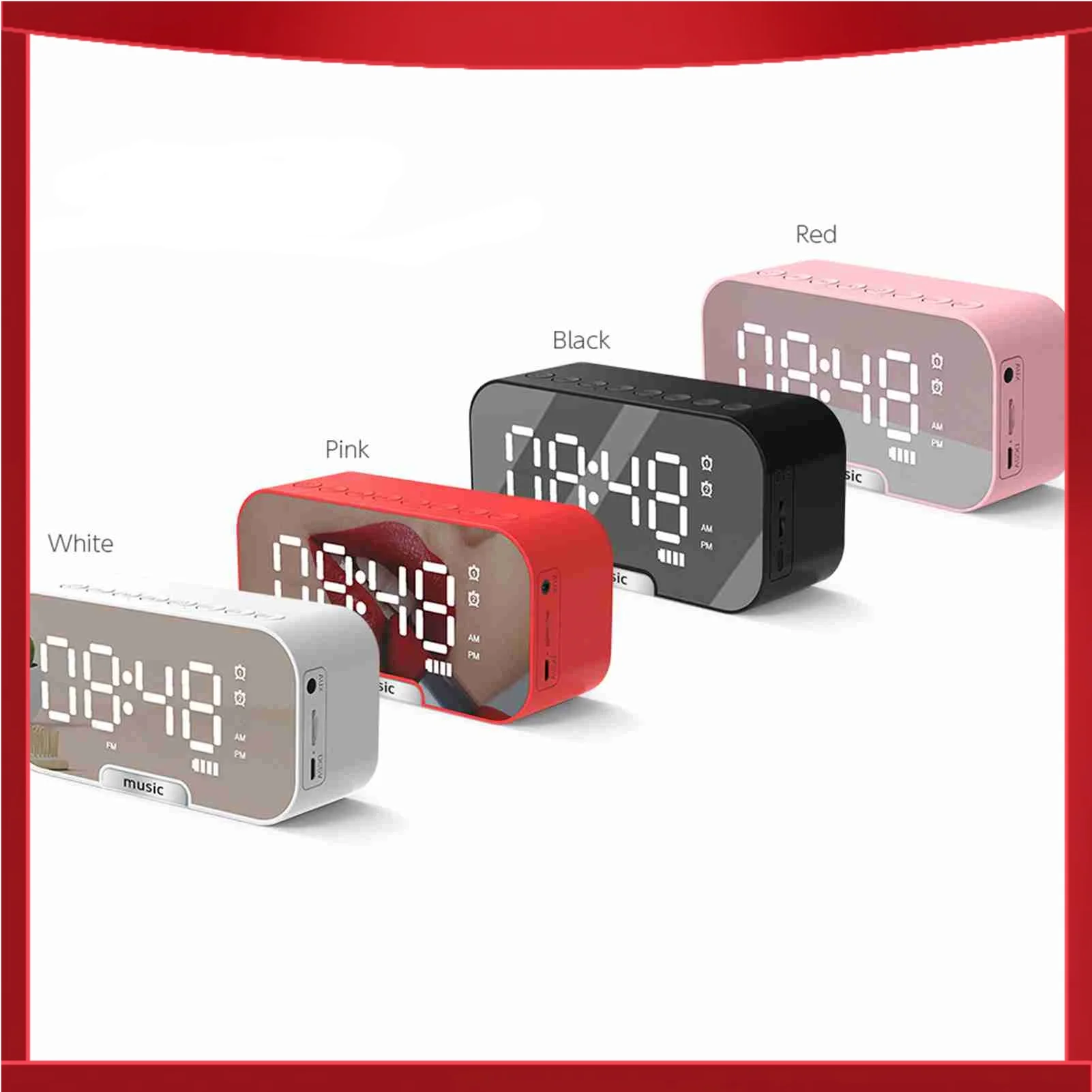 Digital Mirror Surface Alarm Clock with BT Speaker FM Radio Dual Alarms Electronic Desktop Clock Rechargeable Portable Player