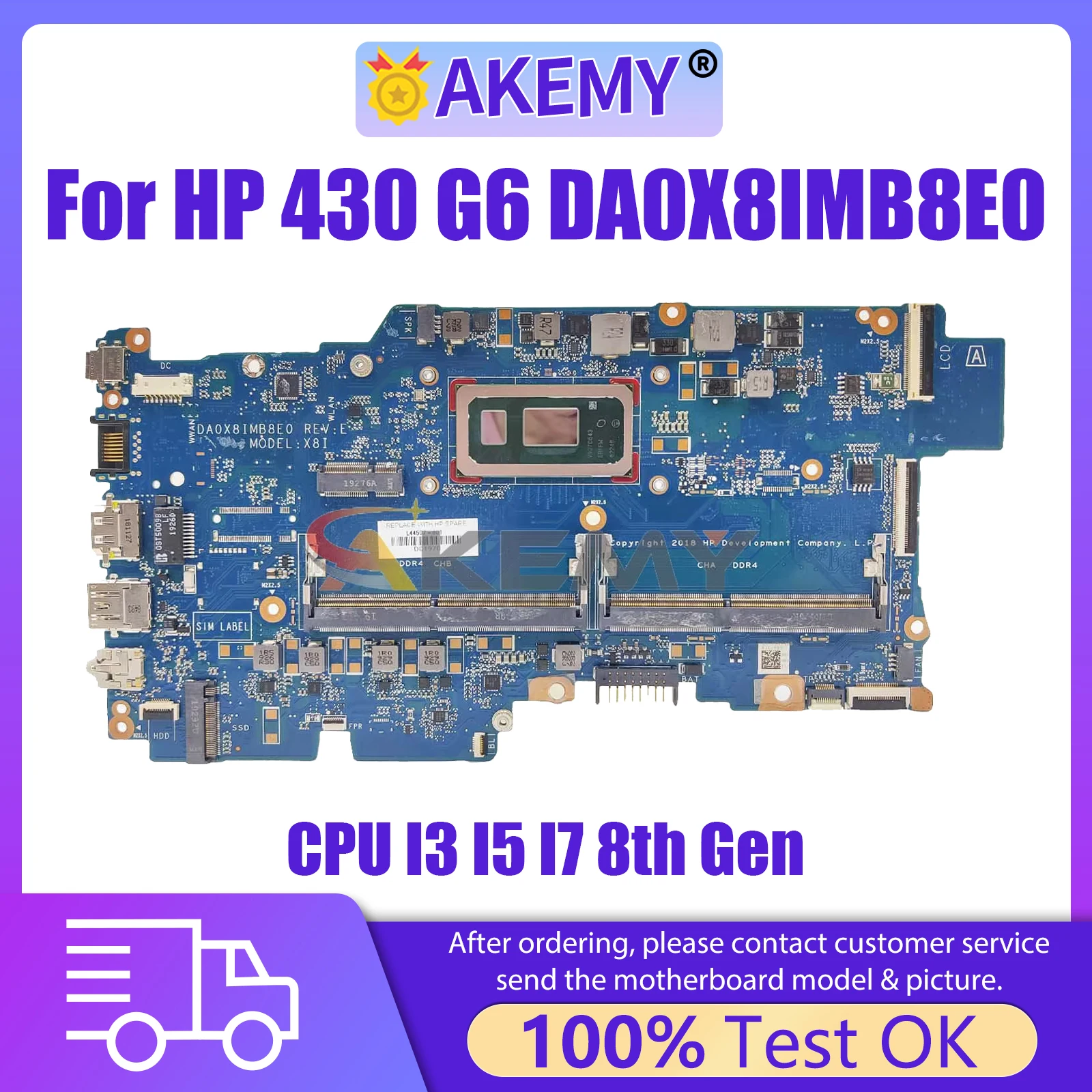 

AKEMY DA0X8IMB8E0 Laptop Motherboard For HP 430 G6 L44502-001 L44505-601 L44504-001 Mainboard With CPU I3 I5 I7 8th Gen DDR4