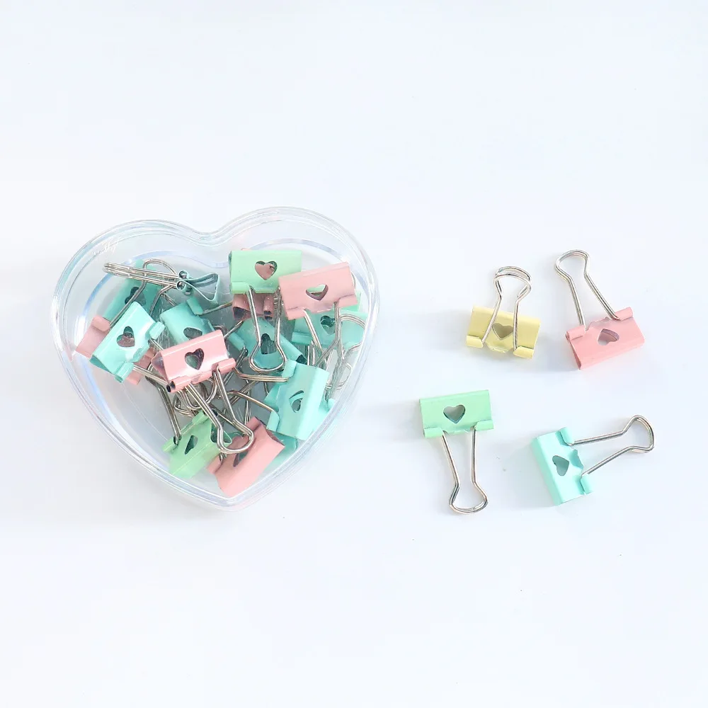 12 cute heart-shaped folder folders, randomly mixed colors (pink/yellow/cyan/blue), heavy-duty metal paper clips, suitable for offices, schools, scrapbooks, notebooks, and diaries, ideal for students, professionals, and stationery enthusiasts, perfect as