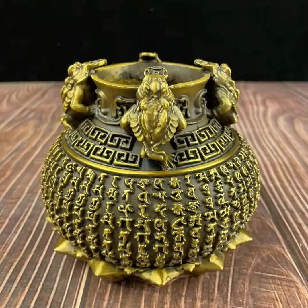 Brass square golden toad scripture treasure pot office and home handicraft ornaments