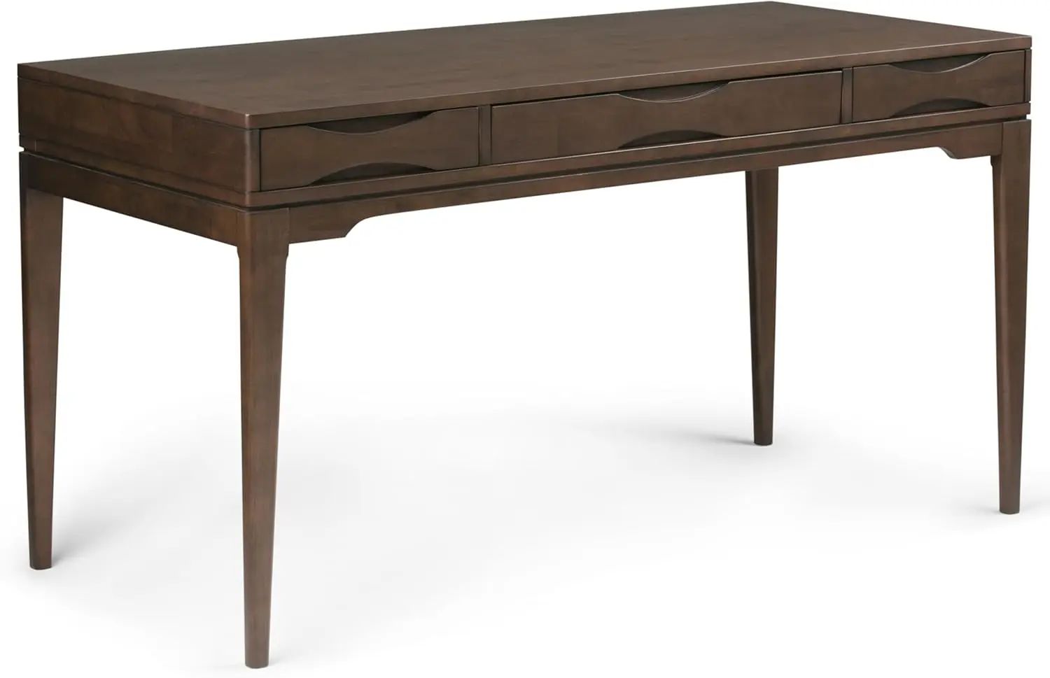 Simplihome Harper Solid Wood Mid Century Modern 60 Inch Wide Home Office Desk, Writing Table, Study Table Furniture In Walnut