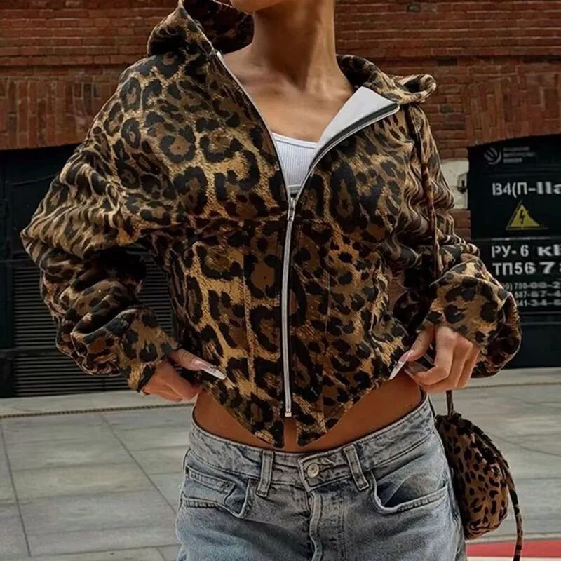 

Womens Leopard Jacket Printed Hoodie Thin Coat Spring Summer