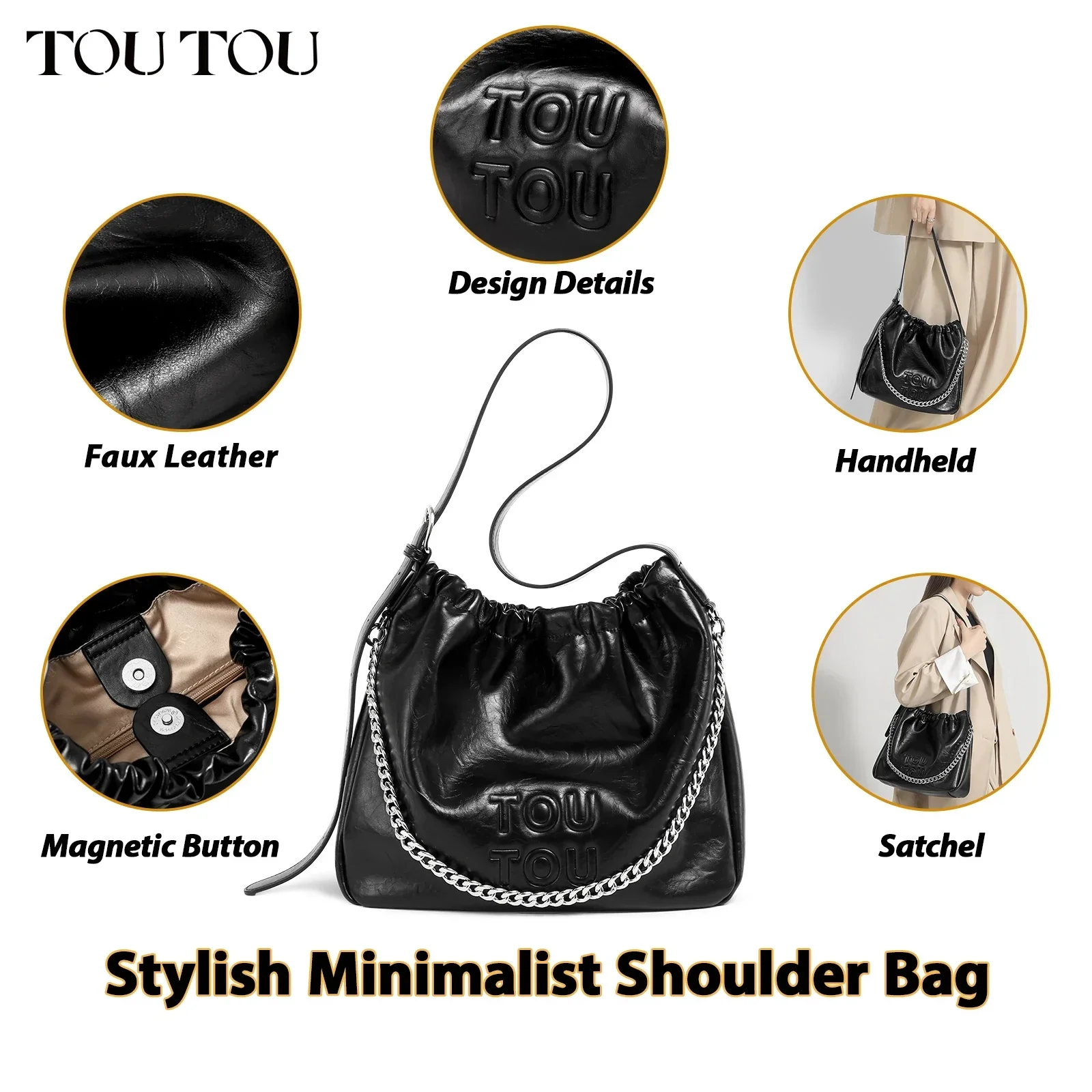 TOUTOU Large Capacity Tote Bag 2024 New Simple and Versatile Single Shoulder Crossbody Bag for Women Fashion Luxury Handbag