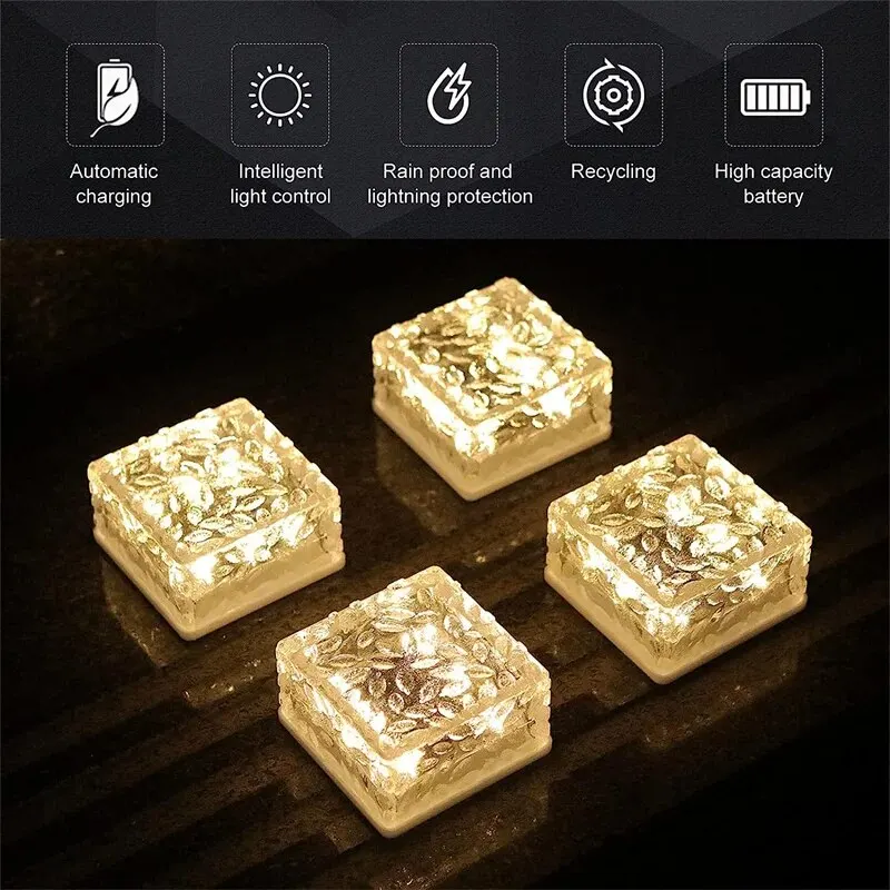 Solar Brick Ice Cube Light Outdoor Waterproof Path Stair Step LED Sunlight Garden Yard Pathway Party Christmas Landscape Lamp