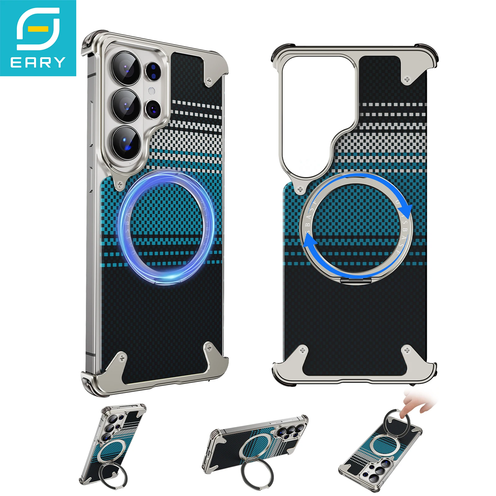 

Eary Kevlar Case for Samsung Galaxy S26 Ultra Case with 360°Rotatable Magnetic Kickstand Shockproof Drop Protection Phone Cover