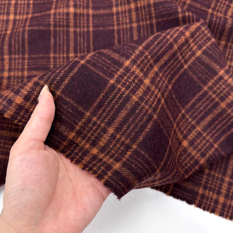 

Retro Red Brown Check Woolen Fabric Heavyweight Suit Coat Material Autumn Winter Melton Design Textile for furniture upholstery