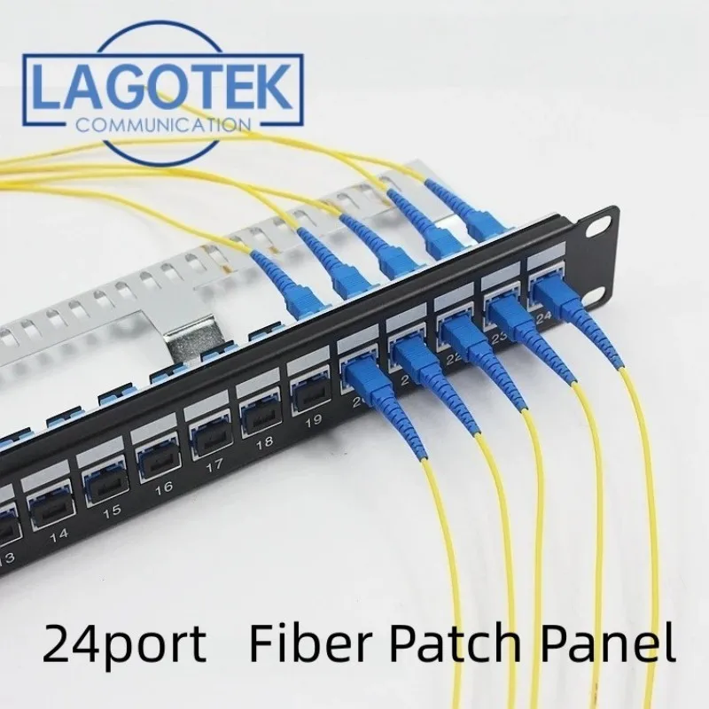 Panneau de brassage à fibre droite, 1U, 19 en effet, 24 ports, Sc 24x LC Duplex, adaptateur Sc Lc, cadre de distribution, prise trapézoïdale à fibre