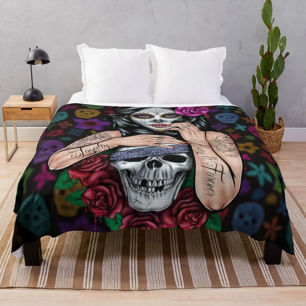 sugar skull floral Tattoo girl day of the dead Throw Blanket Stuffeds Fashion Sofas Blankets