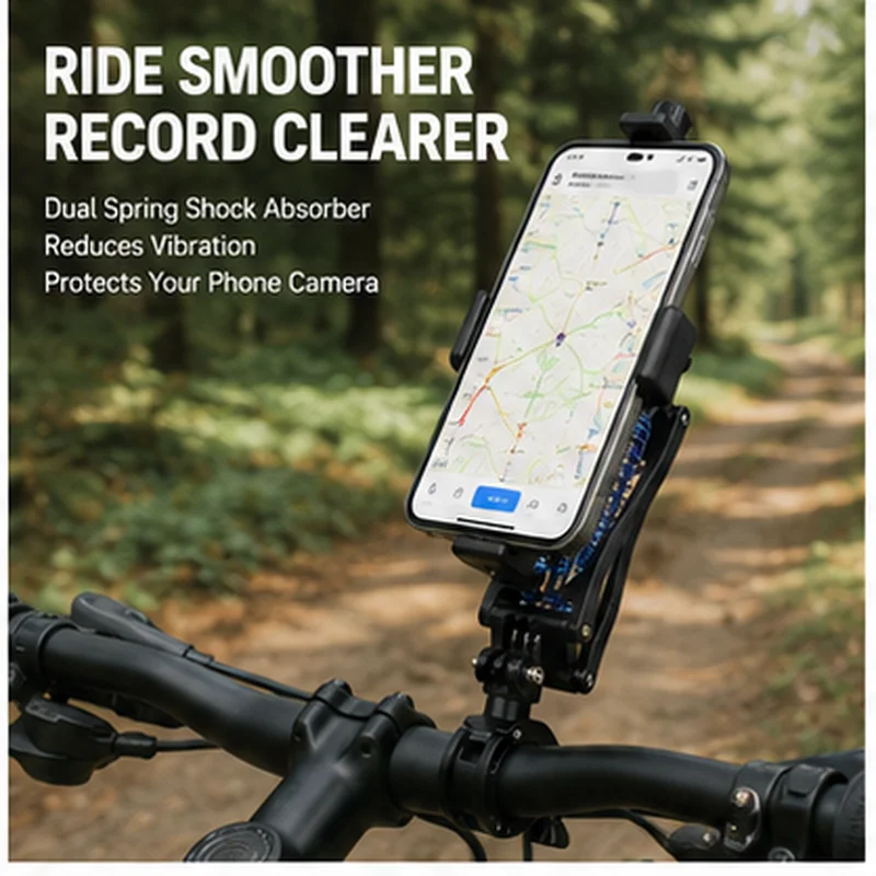 Dual Spring Bike Phone Mount, Shock Absorbing Bicycle Handlebar Phone Holder, Anti Vibration for MTB Road Bike