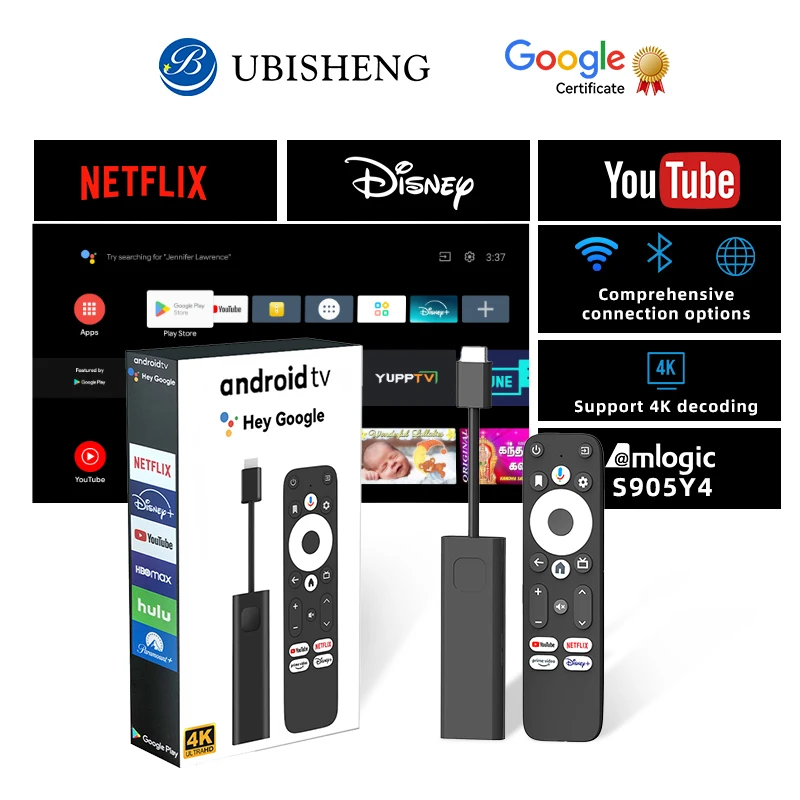 GD1 Android TV Stick Google Netflix certifié 4K dispositif de Streaming HDR Dolby Audio Wi-Fi 6 Bluetooth télécommande vocale facile à utiliser