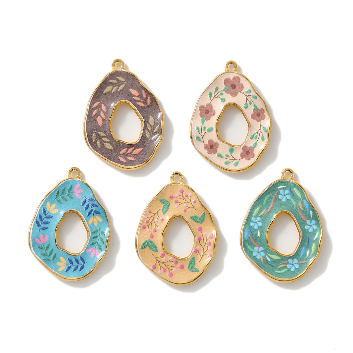 

5pcs Stainless Steel Gold Plated Irregular Enamel Flower Bracelet Charm for DIY Necklace Earring Component Jewelry Making