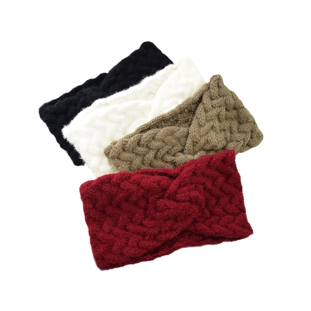 Twist cross-knitted headband to keep warm wool plush ear protection headband