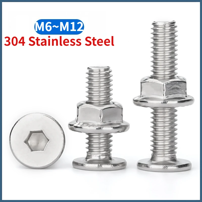 M6 M8 M10 M12 A2-70 304 Stainless Steel Allen Hexagon Socket Ultra Thin Flat Wafer Head Screw Bolt and Serrated Flange Nuts Set
