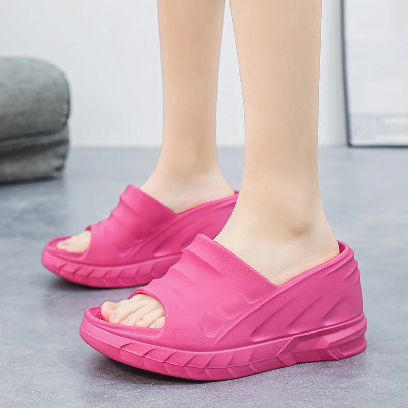 Women Platform Wedge Slippers For Ladies Slides Height Increasing 8~9cm Summer Shoes