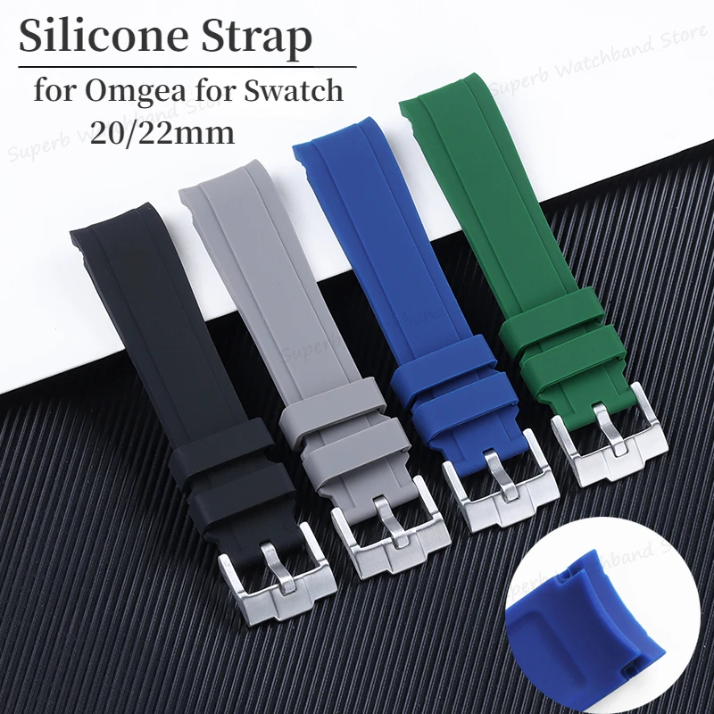 

Curved End High-tensile Strength Silicone Watchband 20 22mm Soft Strap for Omega for Swatch Planet Moon Watches Accessories