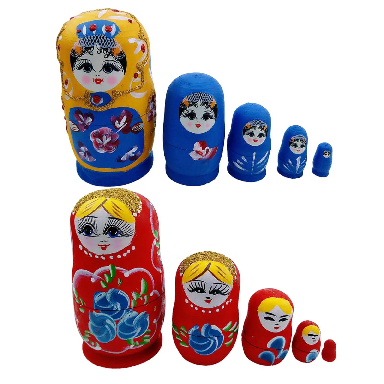 5x Wooden Russian Nesting Doll Children Toys Traditional Wishing Gift Cartoon Matryoshka for Holiday Desk Shelf Home Decoration