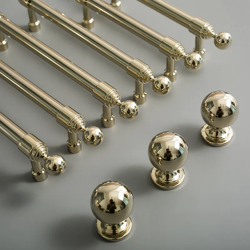 

Solid Brass Handle Light Luxury Cabinet Door Handle Ball Knob Shiny Gold Drawer Handle Furniture Hardware Wardrobe Kitchen Pull