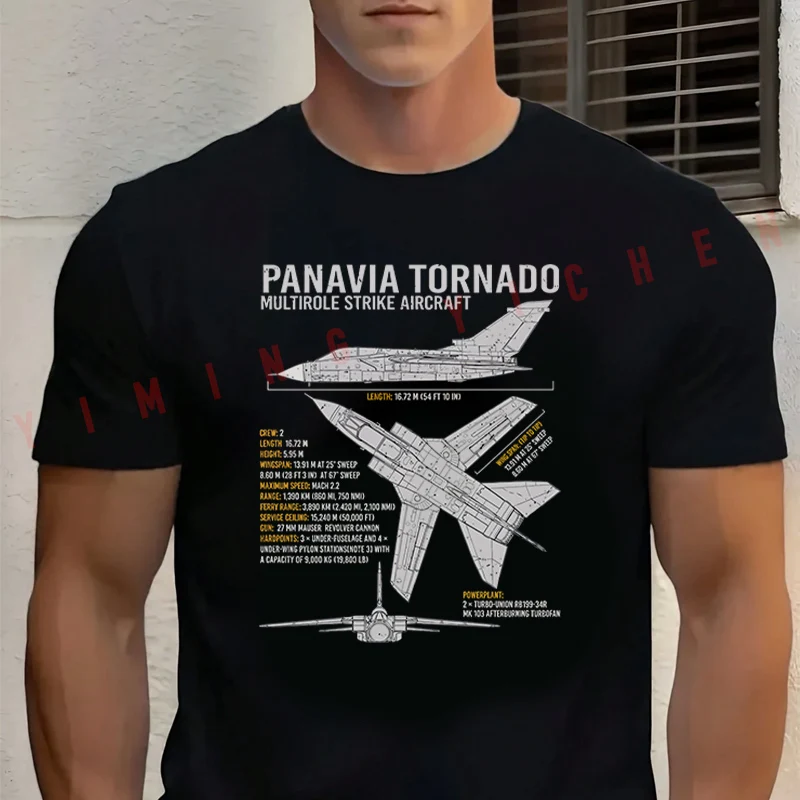 

Men's Summer Cotton Casual Loose Moto Tornado Aircraft RAF Jet Fighter Airplane Blueprint Warplane T-shirt Short Sleeved Top Tee