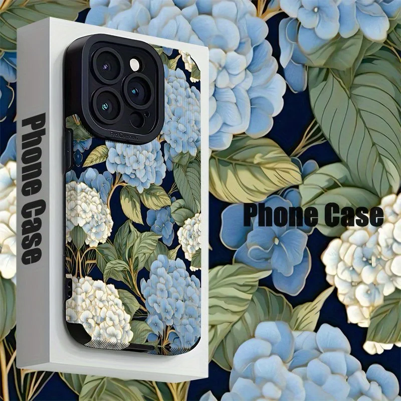 

Чехол для iPhone 17 Pro Max с синим цветочным узором «Гортензия», элегантный винтажный стиль, совместим с iPhone 17, 16, 15, 14, 13, 12, 11