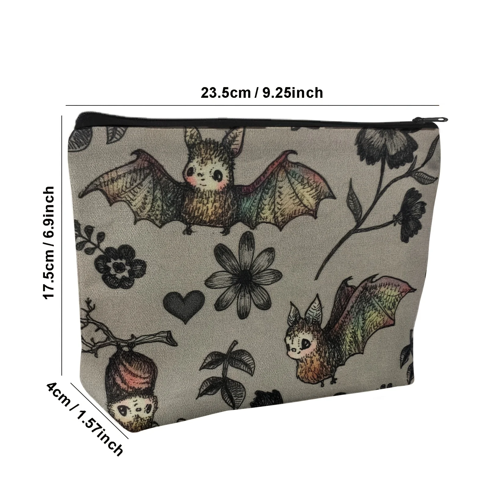 귀여운 박쥐 & 꽃무늬 메이크업 가방 & 동전 지갑 - 기발한 만화 디자인, 손으로 씻을 수 있는 박쥐 장식 및 액세서리, 여행 필수품