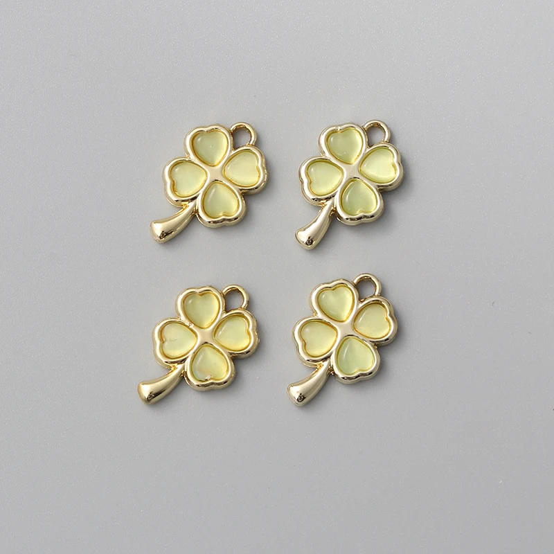 10pcs Cute Clover Enamel Charms Good Luck Gold Color Plant For Making Handmade DIY Findings Earring Jewelry Accessories Crafts