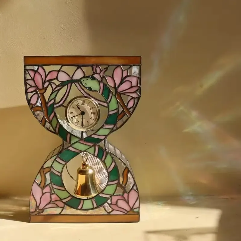 Retro Handmade Glass Hourglass 21x8x32cm Luminous 3D Desktop Clock Vintage Style Home Decor Ornament Gift for Office Table